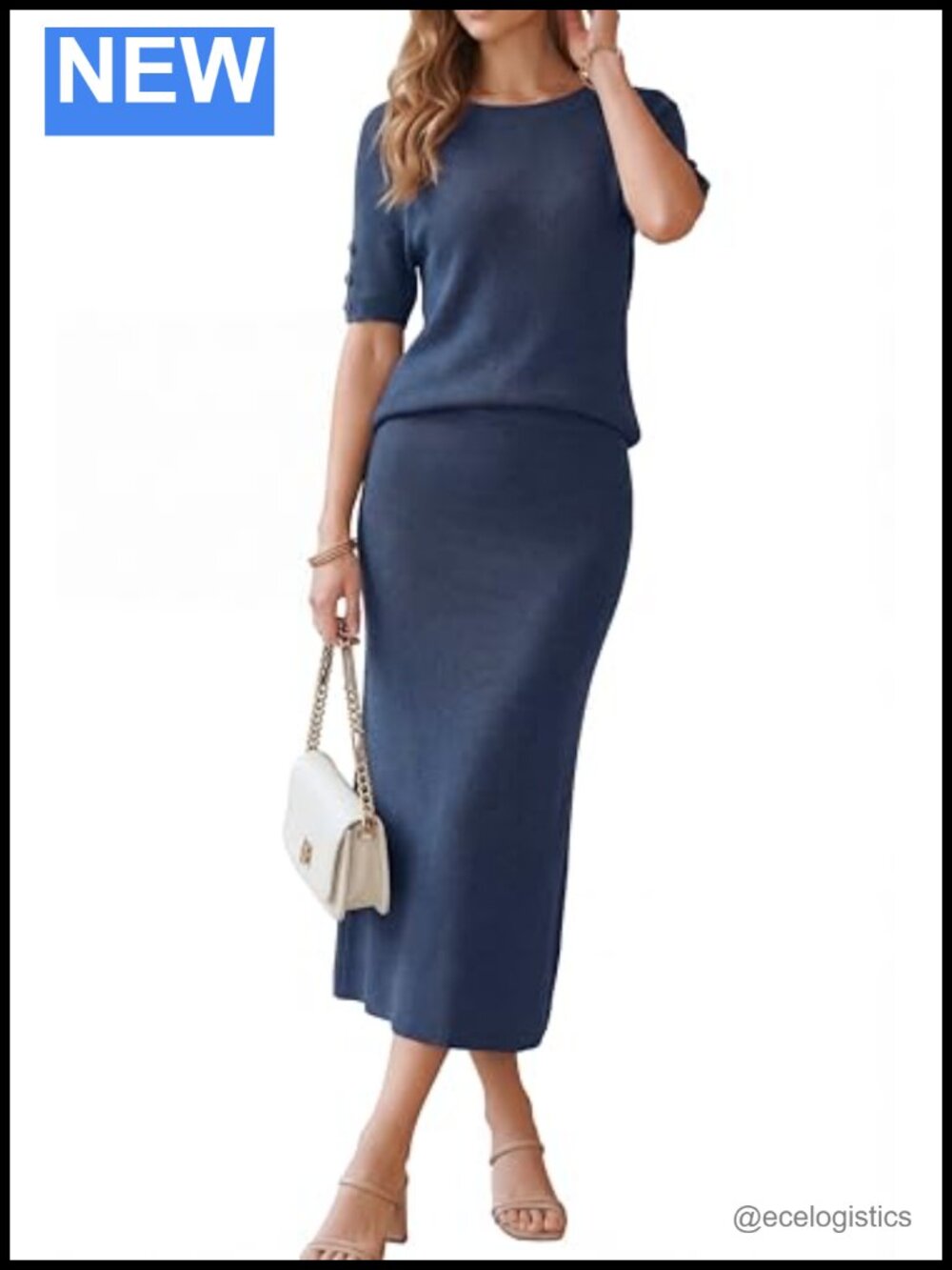 Wool Blend Knit 2 Piece Skirt Set A-Line Midi Elastic Waist